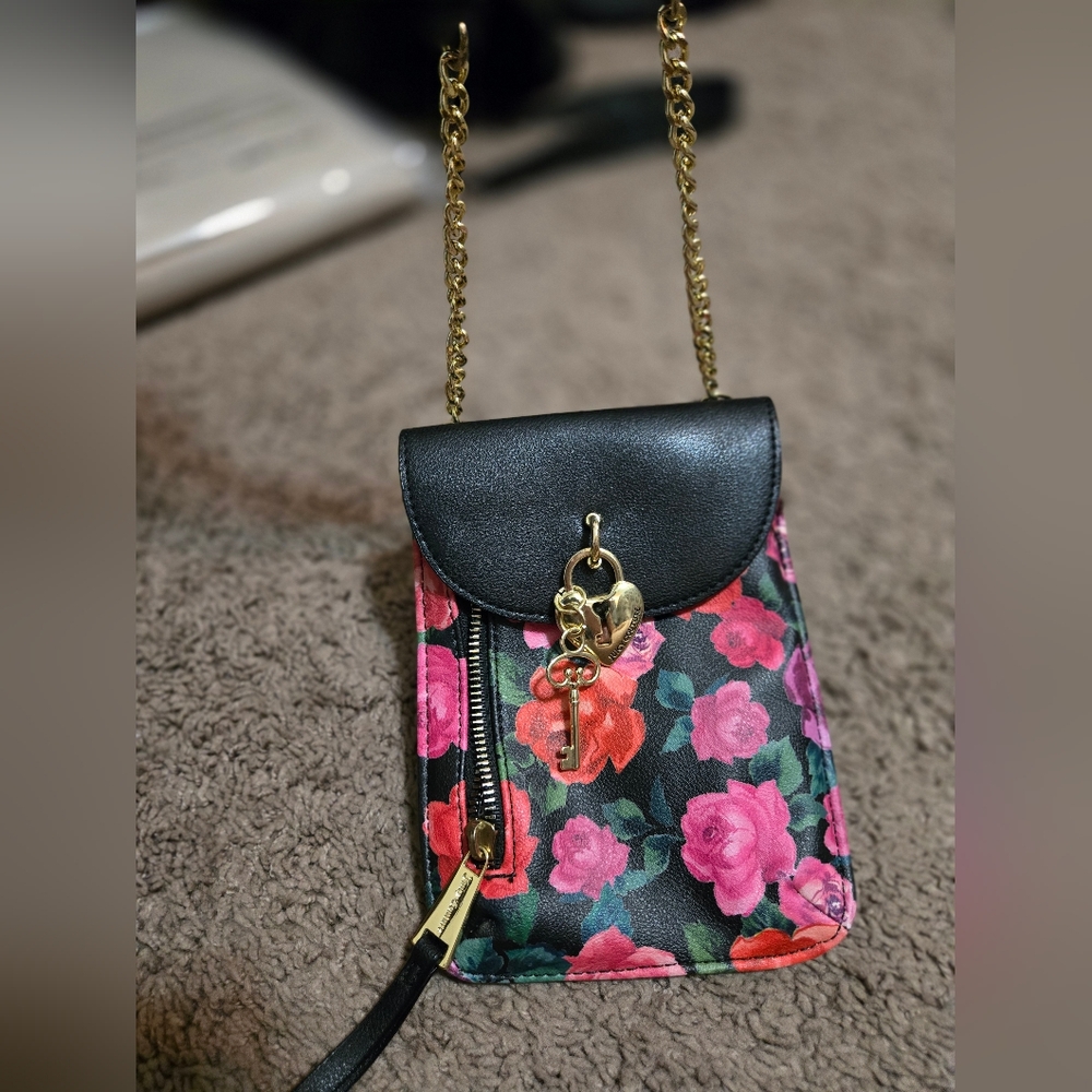 Floral Black and Pink Crossbody Bag